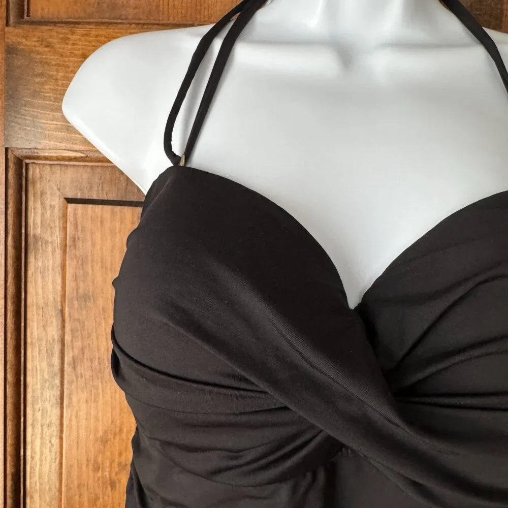Anne Cole Black Tankini Top w/Removable Strap Large